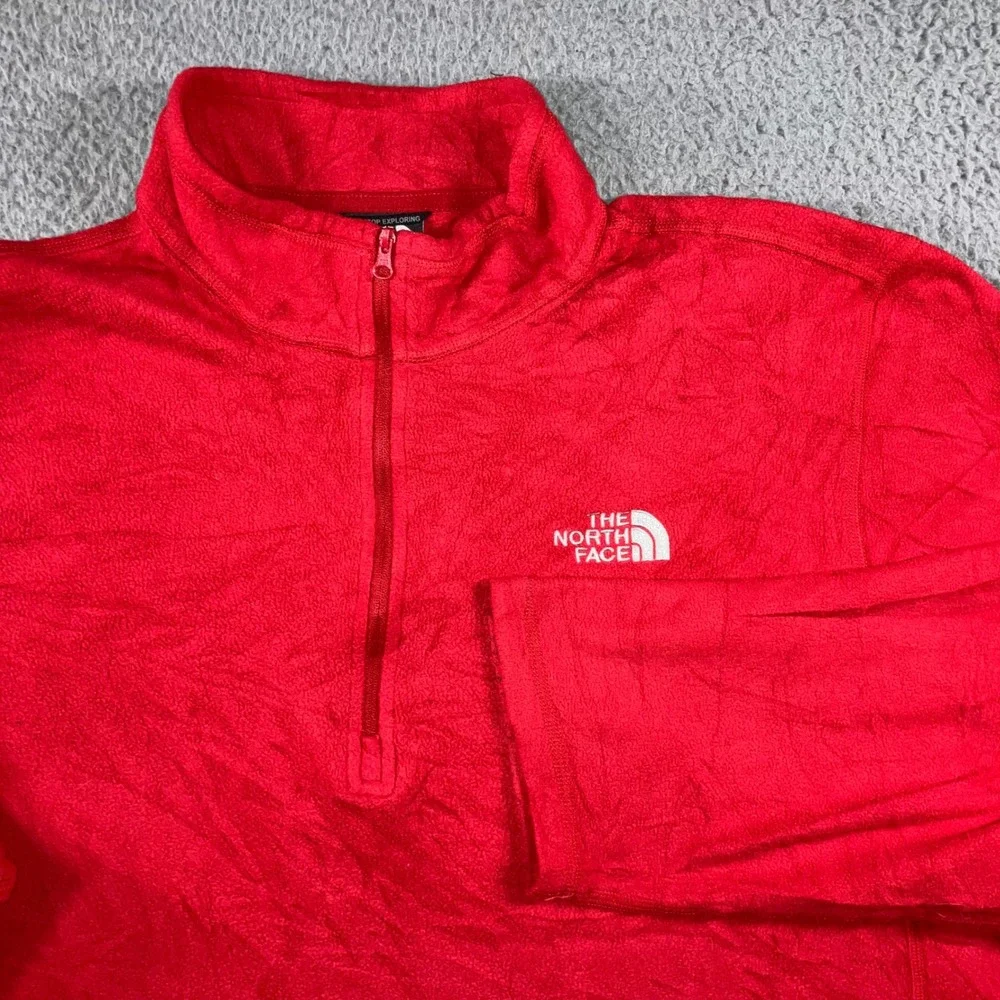 The North Face Fleece Pullover Men‎ XXL Red Logo Quarter Zip Mock Neck Outdoor